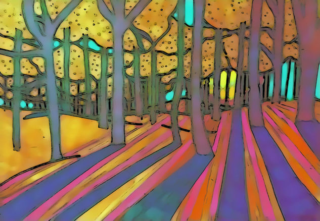 Bosque al atardecer Felt-tip pen Paper Landscaping