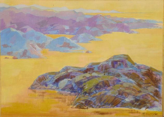 Susana Rojas. 1999 Rocas en la playa. Óleo. 70 x 50 cm