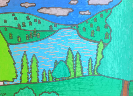 Paisaje con lago y...