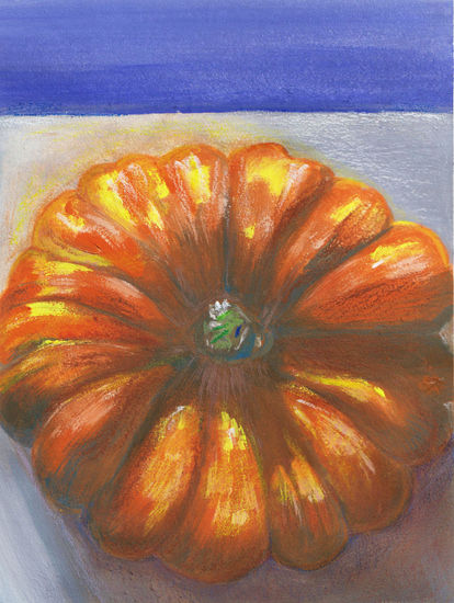 Pumpkin From Above Mixed media Paper Still Life Paintings