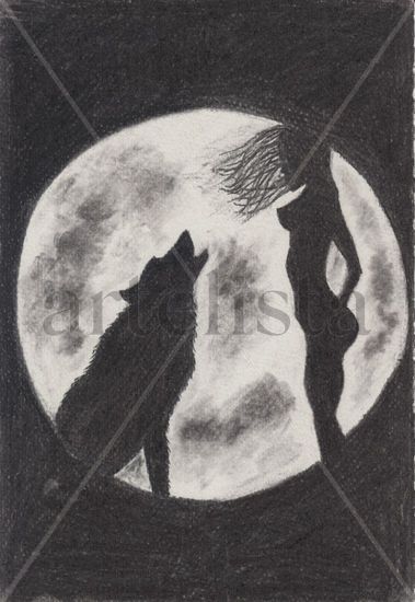 El lobo y la luna Carboncillo