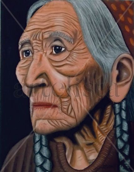 Anciana con trenzas Pastel Card Portrait