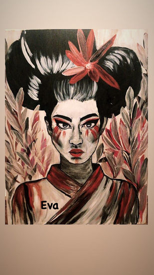 GEISHA BAJO LA LUNA CARMESÍ Acrylic Panel Portrait