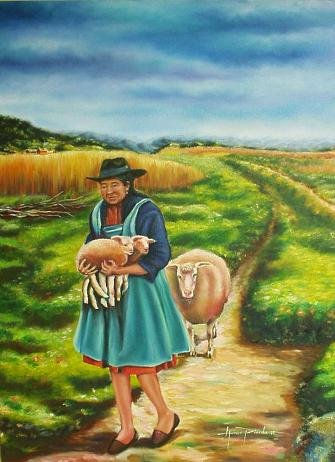 Doña carmen va al mercado Oil Canvas Landscaping