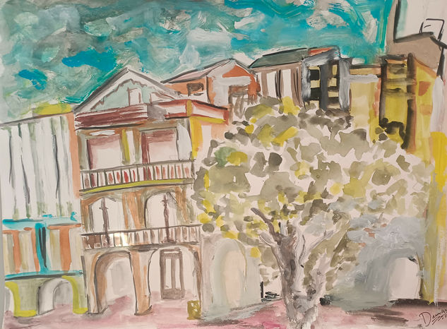 Barrio del Berbés, Vigo. Gouache Papel Paisaje