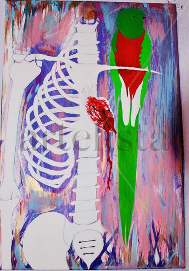 Quetzal sobre clavícula Mixed media Canvas Figure Painting