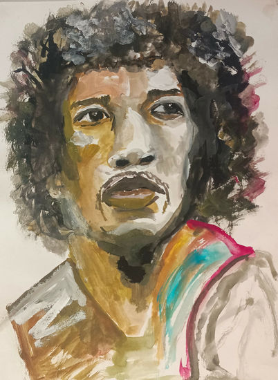 Jimmy Hendrix Gouache Papel Retrato