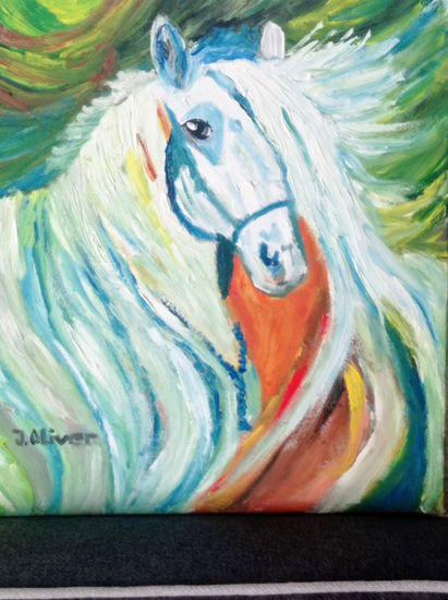 CABALLO BLANCO CON SU MELENA Oil Canvas Animals