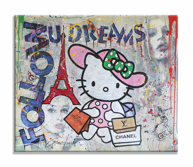 Hello-Kitty–Hermes-Chane LouisVuitton Mixed media Canvas Figure Painting