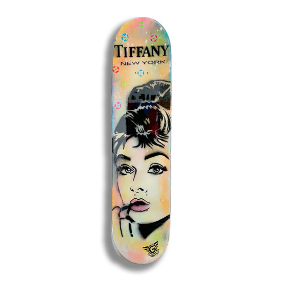 Audrey Tiffany – Original Painting on Skateboard Madera Mixta