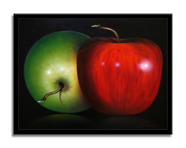 Two Apples Oil Canvas Still Life Paintings