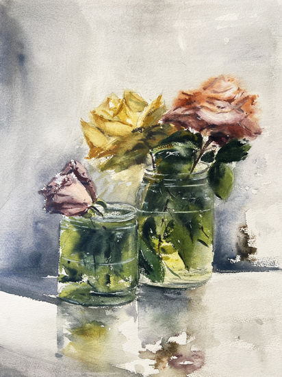 flores en un frasco Watercolour Paper Floral Painting