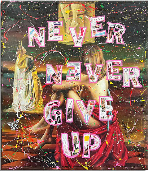 Never Give Up Media Mixta Lienzo Figura