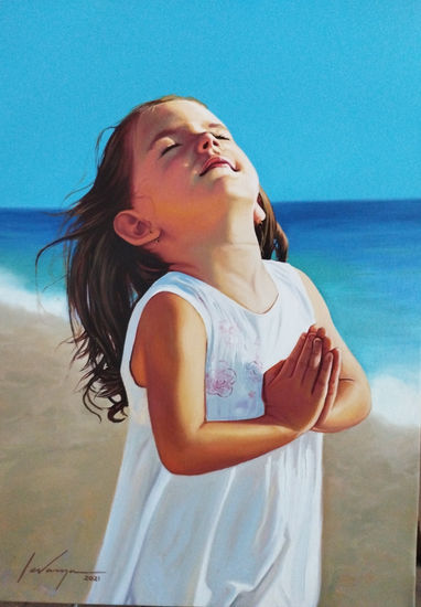 Let's Pray Oil Canvas Portrait