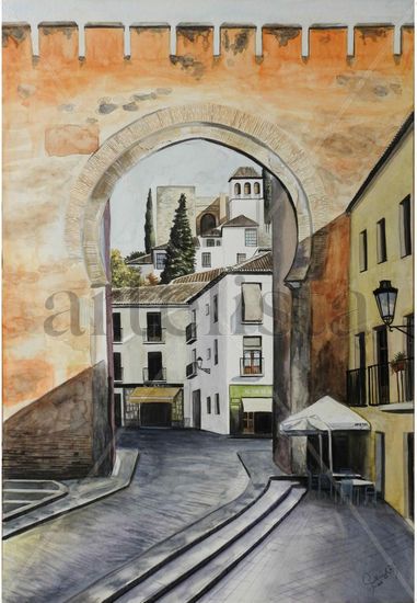 Puerta de Elvira en un día de lluvia Watercolour Paper Landscaping