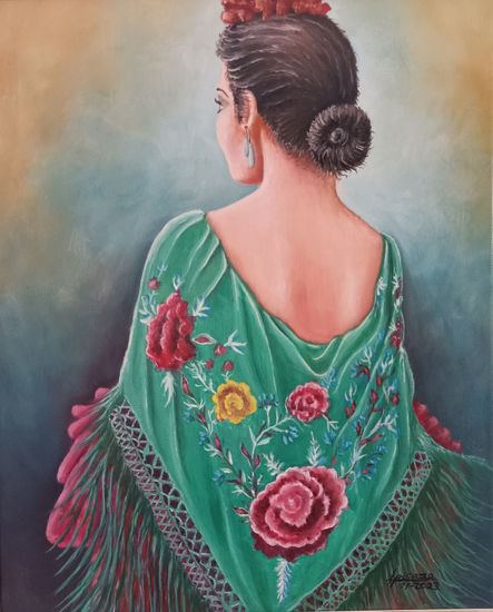 Mantón Verde Oil Canvas Figure Painting