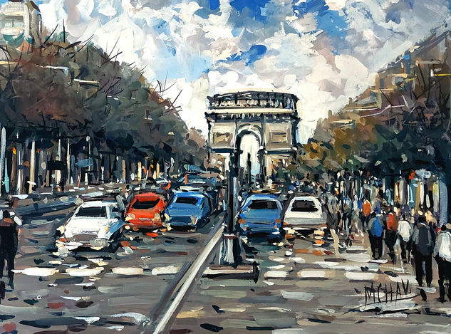 ARCO DE TRIUNFO PARIS. Óleo Lienzo Paisaje