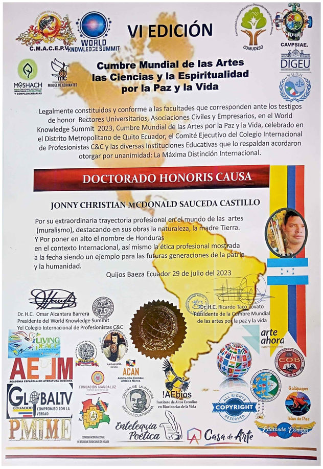 DOCTORADO HONORIS CAUSA, HONDURAS.,johnny mcdonald pintor hondureño contemporaneo.