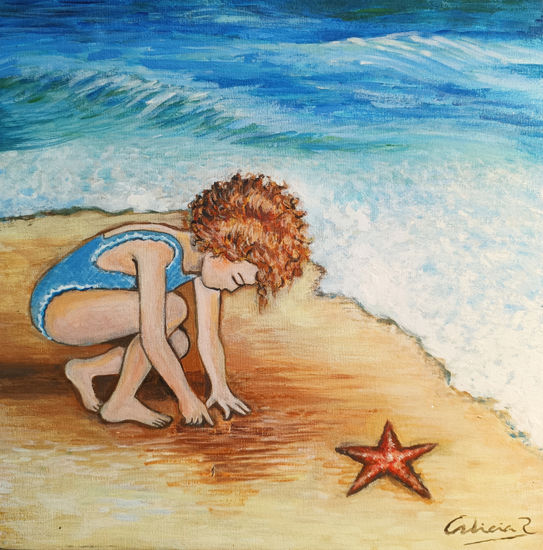 Luna en el Mar Acrylic Canvas Figure Painting