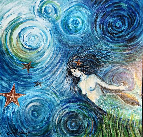 La Sirena Atrapada Acrylic Canvas Figure Painting