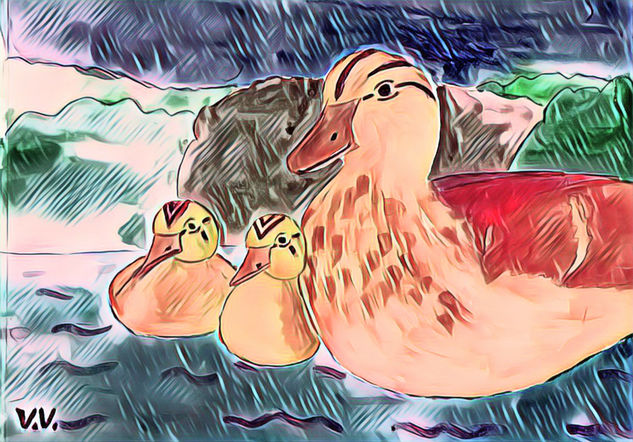 Mamá pato y sus bebés Watercolour Paper Animals