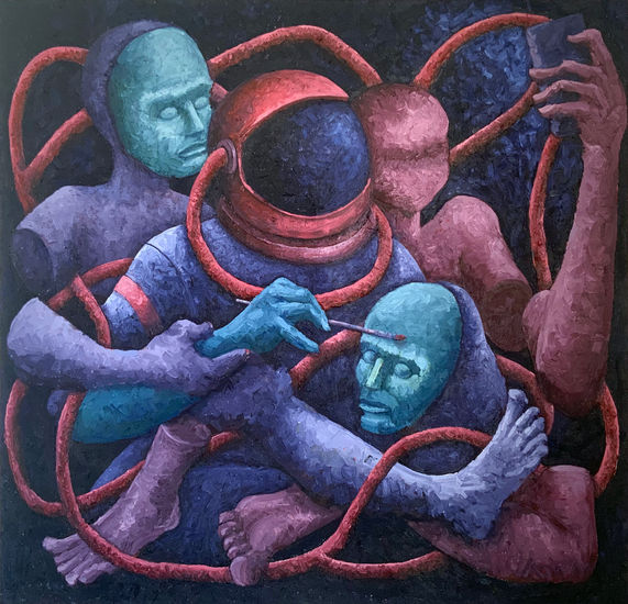 La Contradicción del Astronauta Oil Textile Figure Painting