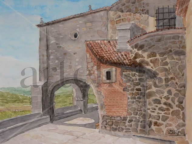 Abside ermita Virgen del Puerto. Plasencia Acuarela Papel Paisaje