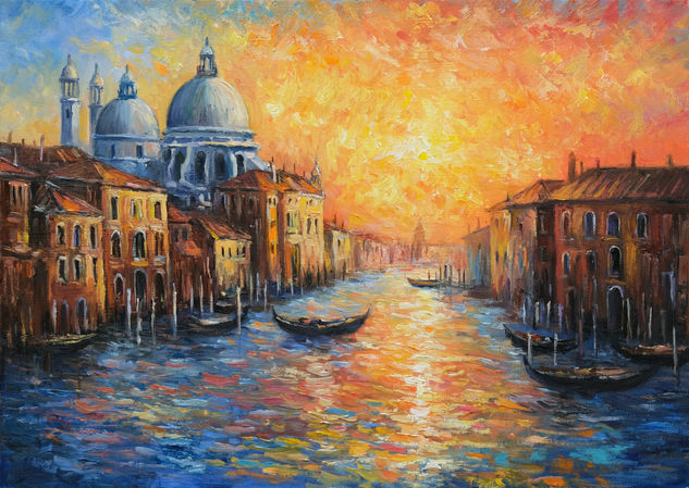 Sunset in Venice Oil Panel Landscaping