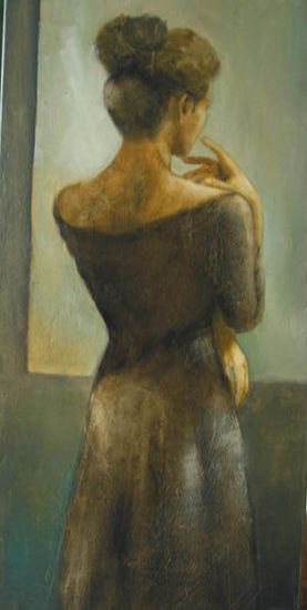 pensando en ti Oil Panel Figure Painting