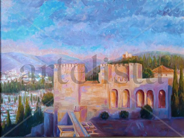 Atardecer en la alhambra Oil Canvas Landscaping