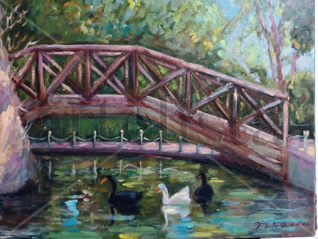 Cisnes en el lago Oil Canvas Landscaping