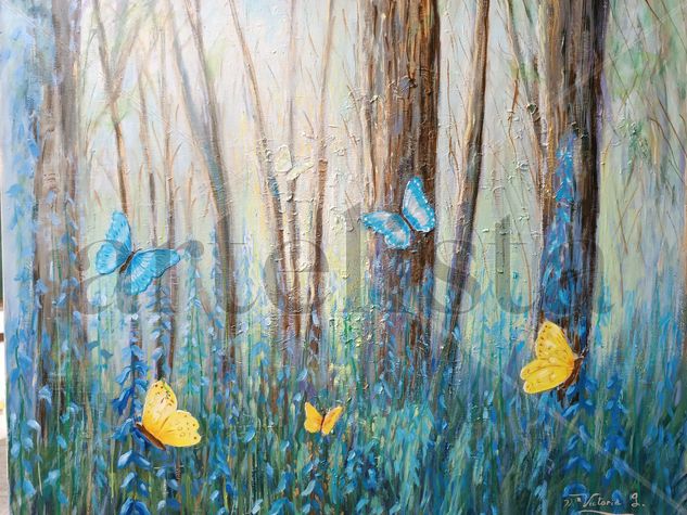 Mariposas en el bosque Mixed media Canvas Landscaping