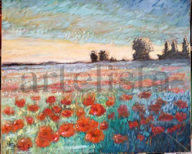 Amapolas atardecer Oil Canvas Landscaping