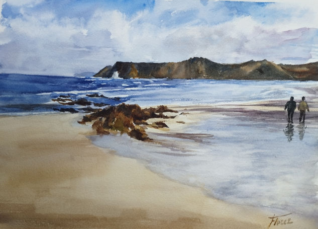 Paseo por la playa Watercolour Paper Marine Painting