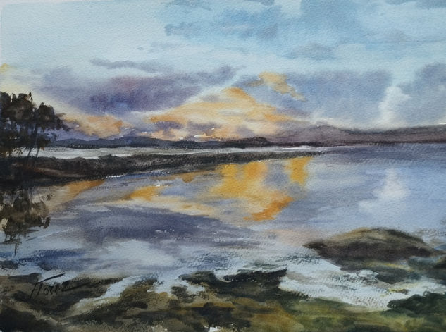 Puesta de sol Watercolour Paper Marine Painting