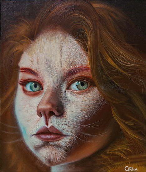 Mujer Gato "Híbrida" Acrílico Lienzo Retrato