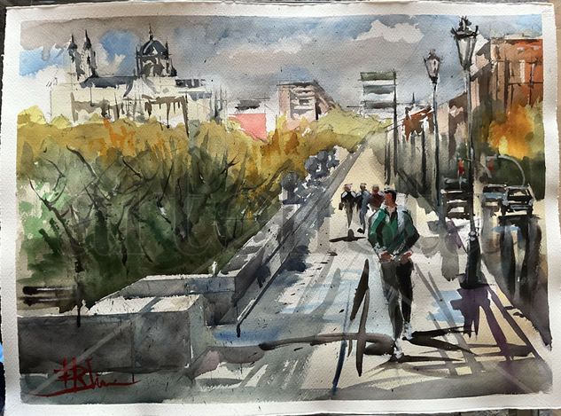 Paseo por Madrid Acuarela Papel Paisaje