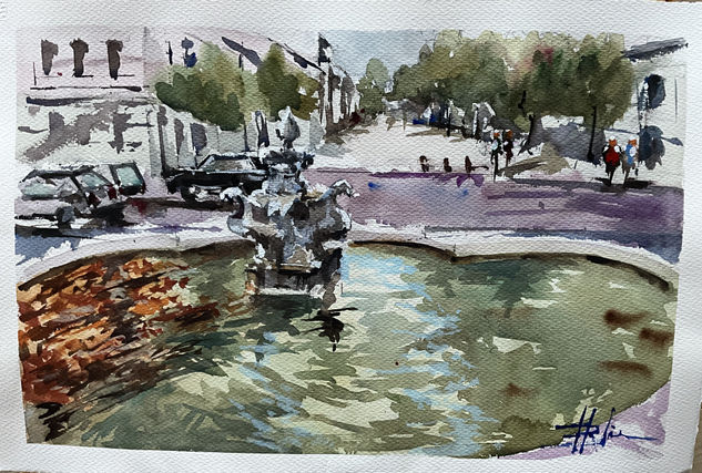 Fuente en Recoletos Watercolour Paper Landscaping