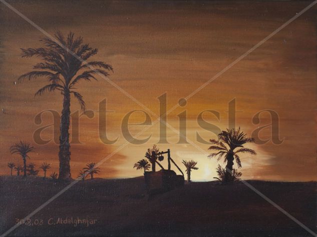 Oasis while sunset Oil Canvas Landscaping