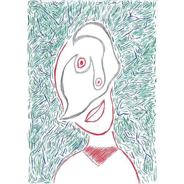 Rostro feliz con fondo azul y verde
