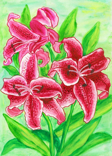 Crimson lilies Watercolour Paper Floral Painting