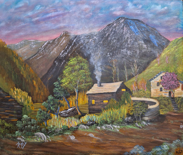 Abaix a les muntayes...Abajo en las montañas..Dow in the montain.. Acrylic Textile Landscaping
