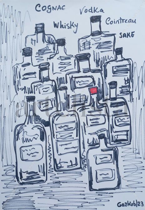 Sake red cork bottle