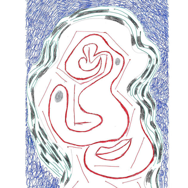 Rostro rojo con fondo azul