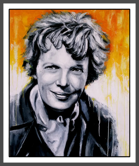 Amelia Earhart Oil Canvas Portrait