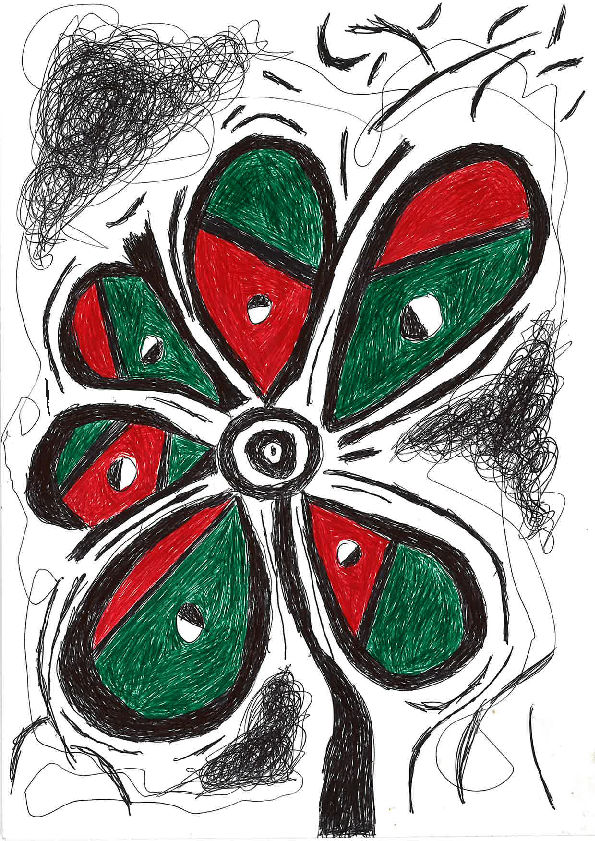 Flor con pétalos rojos y verdes