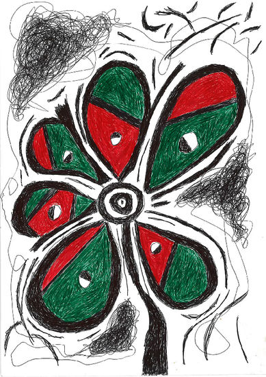 Flor con pétalos rojos y verdes Ink