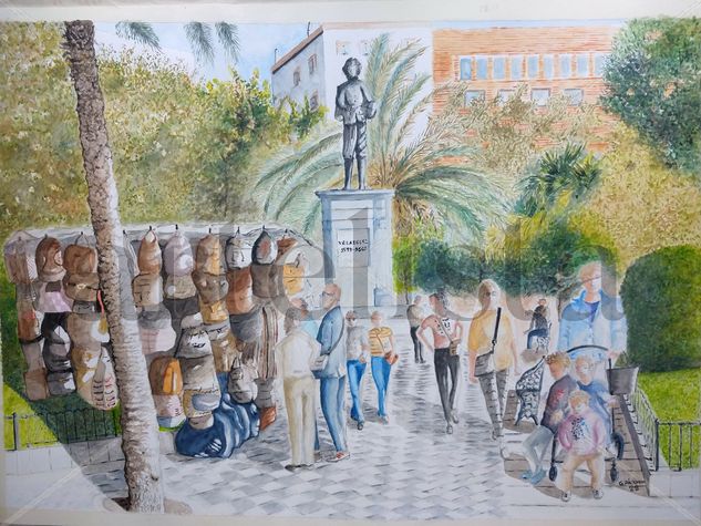 VELÁZQUEZ, plaza del Duque.sevilla.año 2023 Watercolour Paper Landscaping