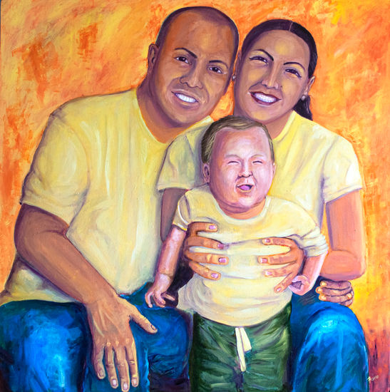 Retrato de familia (Noah, Alina y Jorge) Oil Canvas Portrait