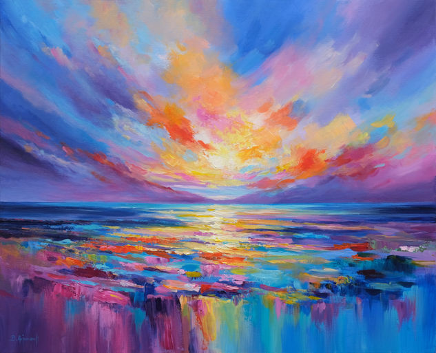 Colorful Sunset Seascape Oil Canvas Marine Painting